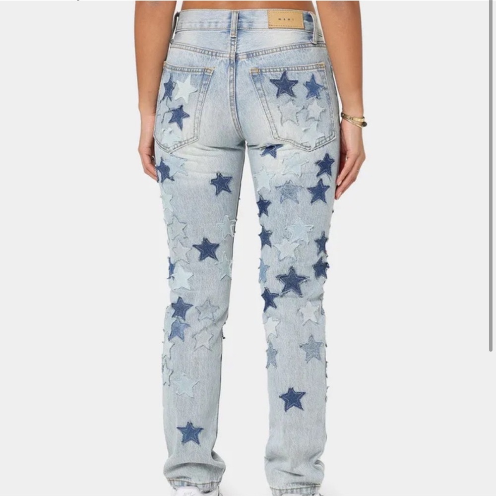 MNML Blue Straight Leg Star Pattern Jeans - Picture 2 of 4
